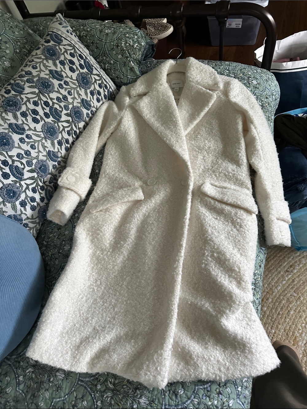 Nine West Cream Bouclé Long Pea Coat